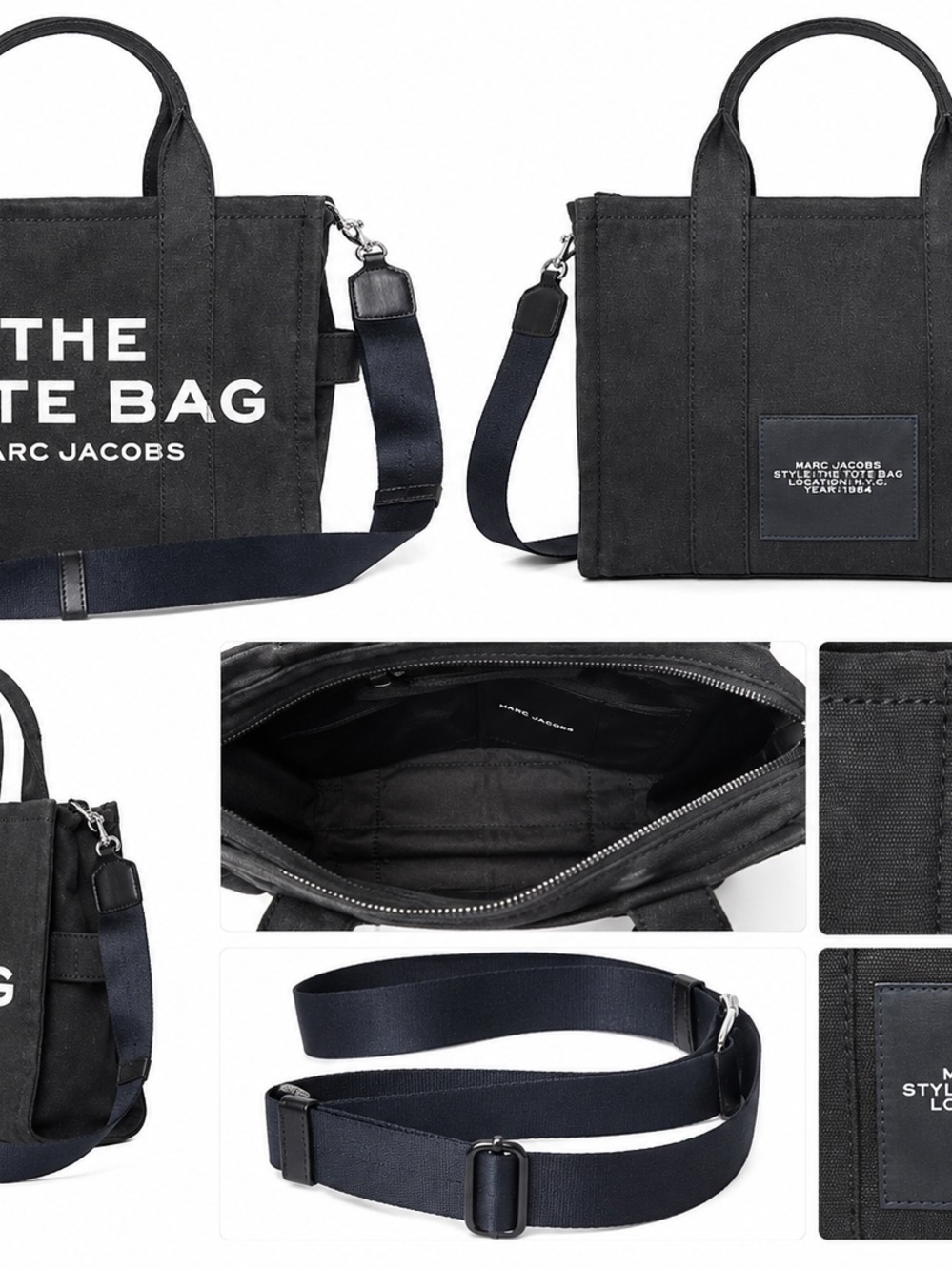 Marc Jacobs Black Canvas Messenger Tote with Strap